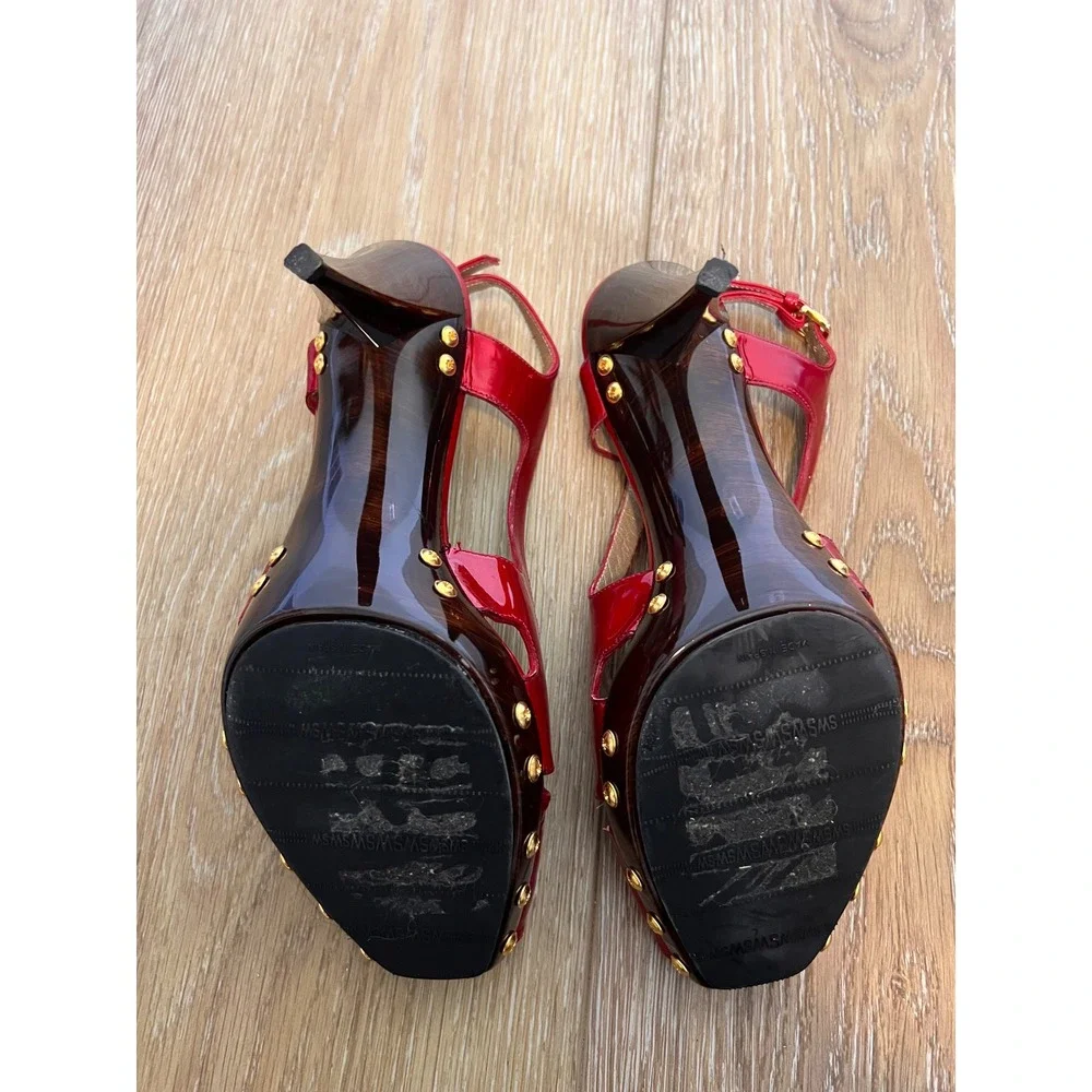 Stuart Weitzman Blenny Platform Heels Womens Size 7.5 Red Slingback Stud‎ Shoes - Picture 4 of 11
